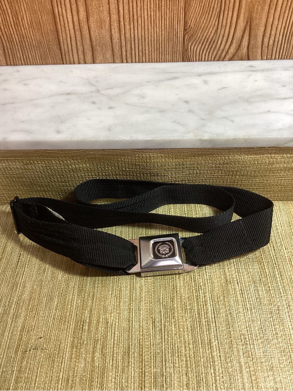 Vintage Buckle Down Cadillac Logo Black Seatbelt Buckle Adjustable Belt